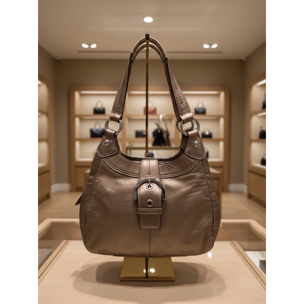 Coach Lynn Soho Leather Metallic Bronze Hobo Buckle Shoulder Bag Y2K